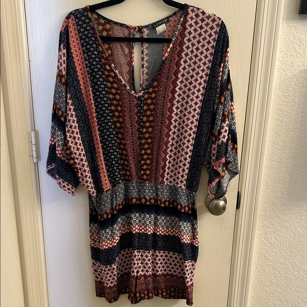 VENUS Red and Blue Patterned Romper